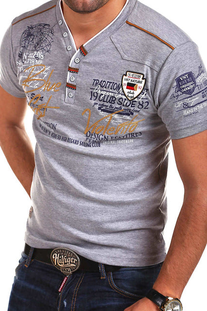 Jonas Mens Short Sleeve Fashion V-neck Cotton Slim Fit Men Shirt-men shirt tees-Free Item Online-Gray-S-Free Item Online
