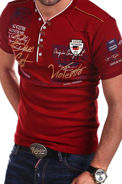 Jonas Mens Short Sleeve Fashion V-neck Cotton Slim Fit Men Shirt-men shirt tees-Free Item Online-Red-S-Free Item Online