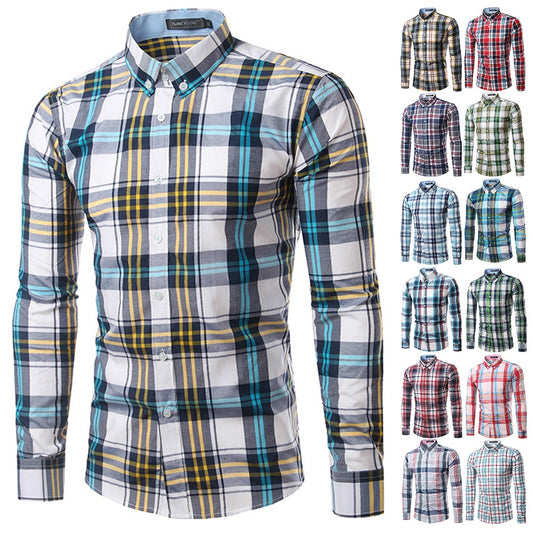 Jesse Men Plaid Long Sleeve Slim Fit Shirt-Men's shirt-Free Item Online-Free Item Online