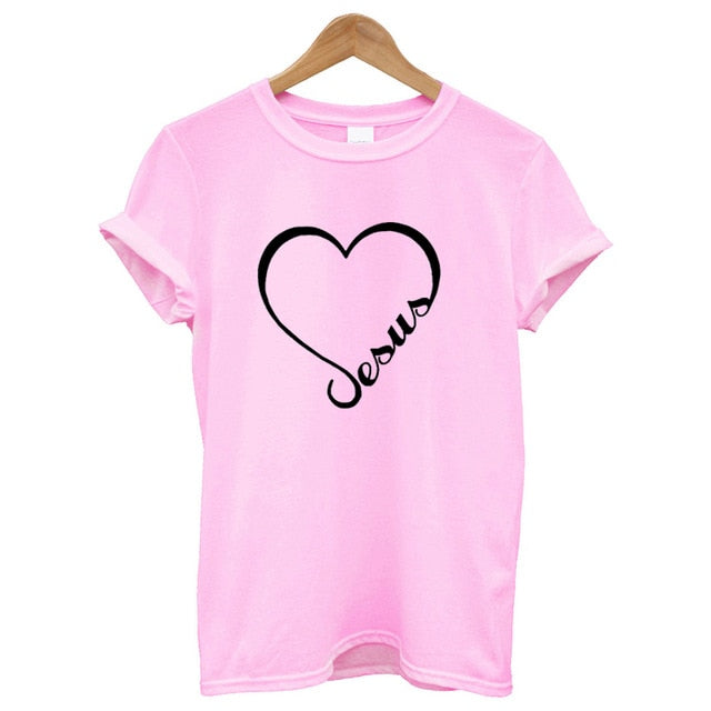 Love Heart Jesus Faith T Shirt-women tops-G189-Lpink-L-Free Item Online