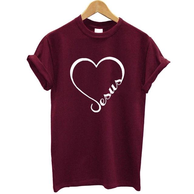 Love Heart Jesus Faith T Shirt-women tops-G189-Maroon-L-Free Item Online