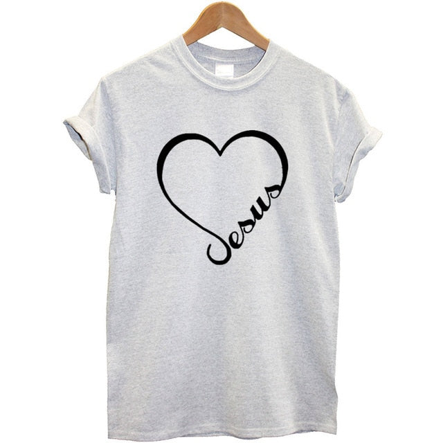 Love Heart Jesus Faith T Shirt-women tops-G189-Sportgrey-L-Free Item Online