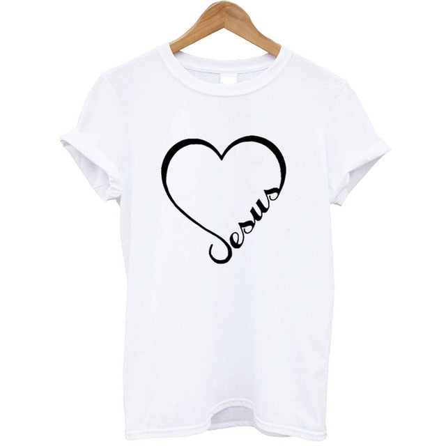 Love Heart Jesus Faith T Shirt-women tops-G189-White-L-Free Item Online