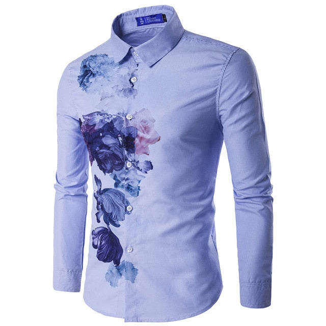 Jesse Floral Long Sleeve Design Slim Fit Men Casual Shirt-Men's shirt-Free Item Online-16C813 Blue-Asian Size L-Free Item Online