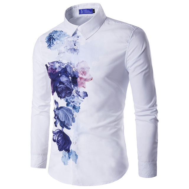 Jesse Floral Long Sleeve Design Slim Fit Men Casual Shirt-Men's shirt-Free Item Online-16C813 White-Asian Size L-Free Item Online