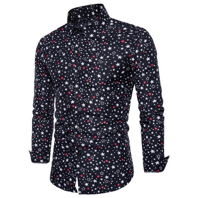 Jesse Floral Long Sleeve Design Slim Fit Men Casual Shirt-Men's shirt-Free Item Online-16C708 Black-Asian Size L-Free Item Online