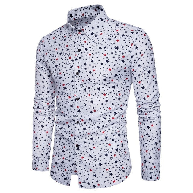 Jesse Floral Long Sleeve Design Slim Fit Men Casual Shirt-Men's shirt-Free Item Online-16C708 White-Asian Size L-Free Item Online