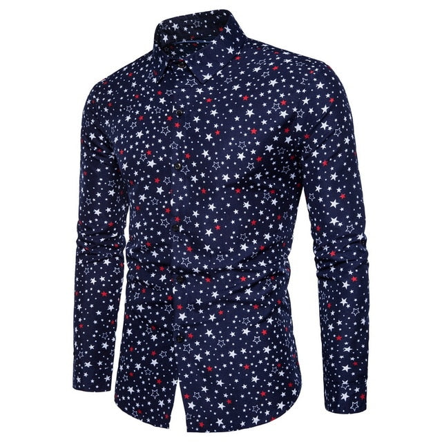 Jesse Floral Long Sleeve Design Slim Fit Men Casual Shirt-Men's shirt-Free Item Online-16C708 Navy Blue-Asian Size L-Free Item Online