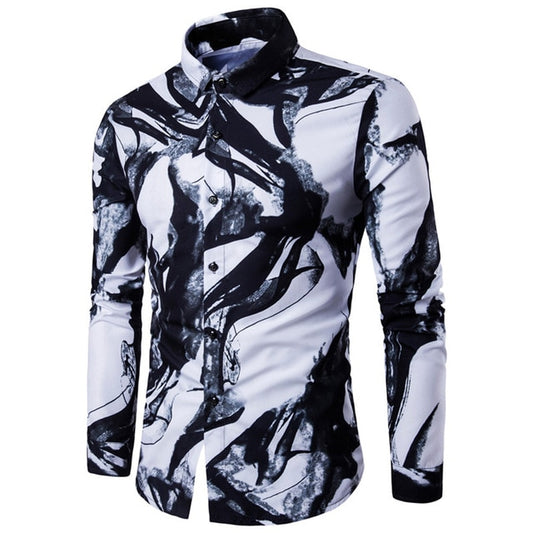 Jesse Floral Long Sleeve Design Slim Fit Men Casual Shirt-Men's shirt-Free Item Online-16C818 White-Asian Size L-Free Item Online