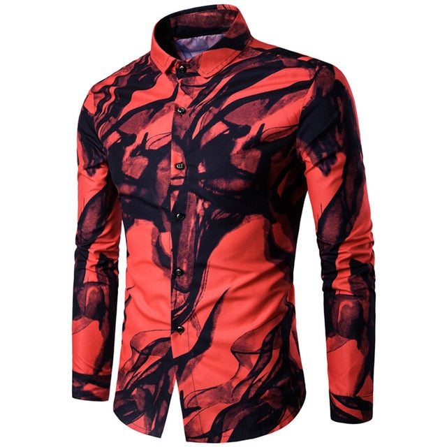 Jesse Floral Long Sleeve Design Slim Fit Men Casual Shirt-Men's shirt-Free Item Online-16C818 Red-Asian Size L-Free Item Online