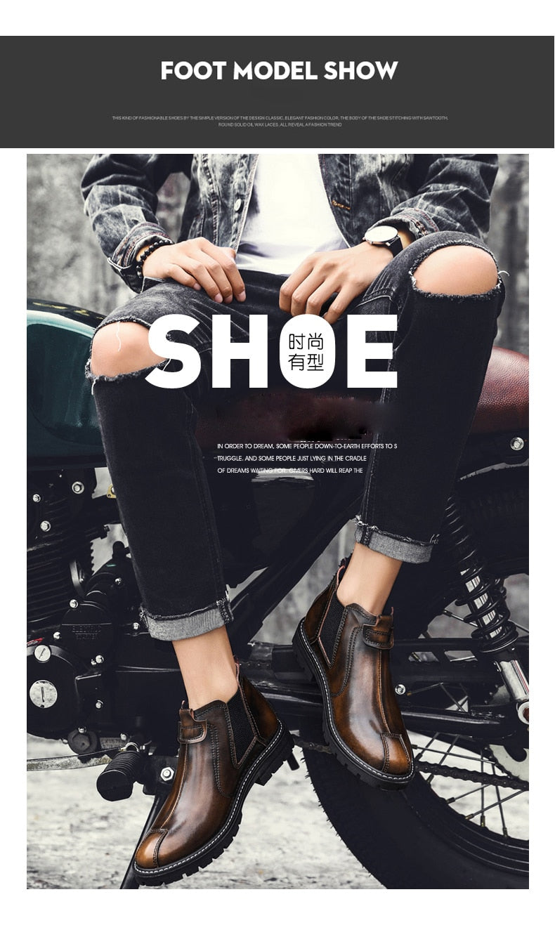 Bondanie Genuine Leather Men Motorcycle Boots-Men Shoes-Free Item Online