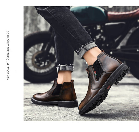 Bondanie Genuine Leather Men Motorcycle Boots-Men Shoes-Free Item Online