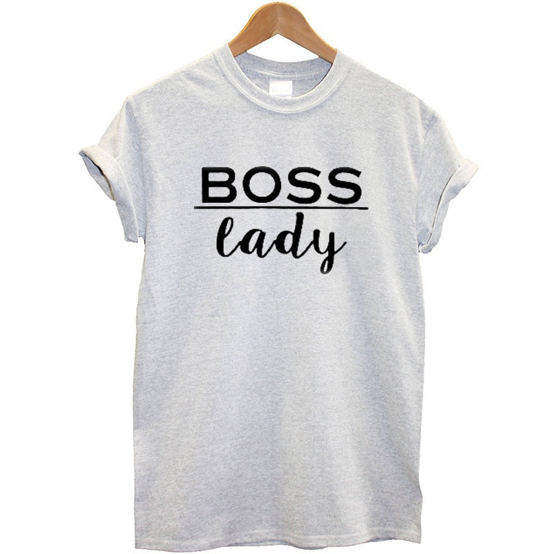 Boss Lady T Shirt Cotton Short Sleeves O-neck Loose Fit-women tops-Free Item Online