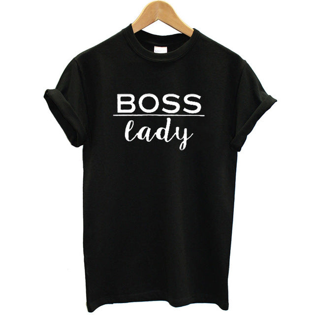 Boss Lady T Shirt Cotton Short Sleeves O-neck Loose Fit-women tops-G261-Black-L-Free Item Online