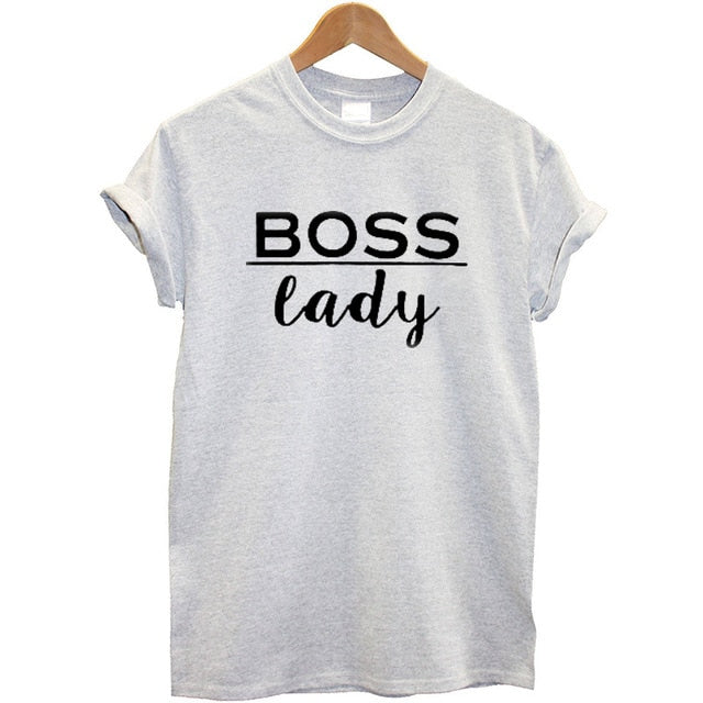 Boss Lady T Shirt Cotton Short Sleeves O-neck Loose Fit-women tops-G261-Sportgrey-L-Free Item Online