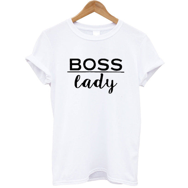Boss Lady T Shirt Cotton Short Sleeves O-neck Loose Fit-women tops-G261-White-L-Free Item Online