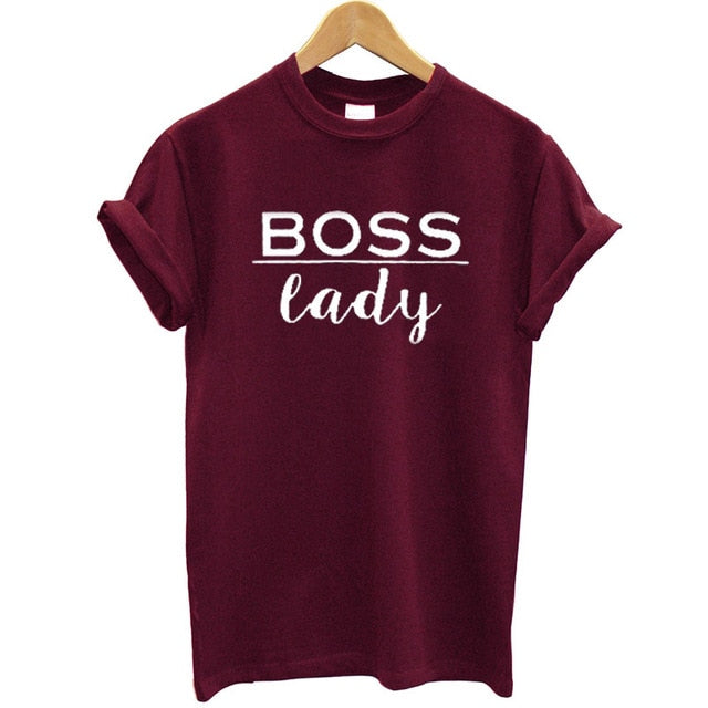 Boss Lady T Shirt Cotton Short Sleeves O-neck Loose Fit-women tops-G261-Maroon-L-Free Item Online