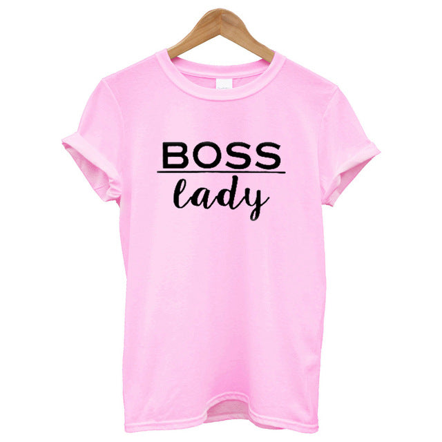 Boss Lady T Shirt Cotton Short Sleeves O-neck Loose Fit-women tops-G261-Lpink-L-Free Item Online
