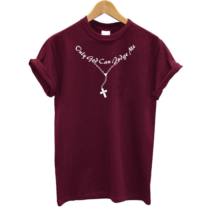 Only God Can Judge Me Print Cross T Shirt Women-christan top-Free Item Online-Free Item Online