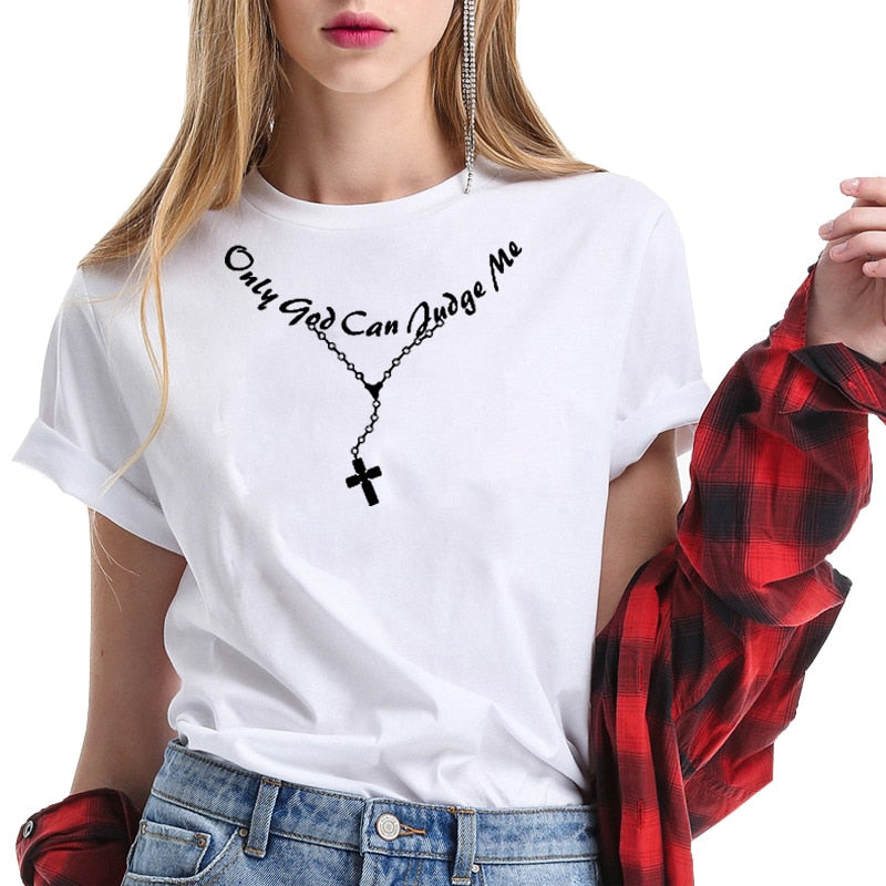 Only God Can Judge Me Print Cross T Shirt Women-christan top-Free Item Online-Free Item Online