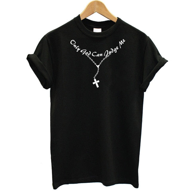 Only God Can Judge Me Print Cross T Shirt Women-christan top-Free Item Online-G319-Black-L-Free Item Online