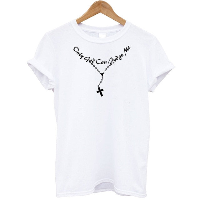 Only God Can Judge Me Print Cross T Shirt Women-christan top-Free Item Online-G319-White-L-Free Item Online