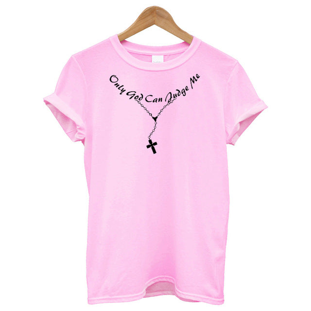 Only God Can Judge Me Print Cross T Shirt Women-christan top-Free Item Online-G319-Lpink-L-Free Item Online
