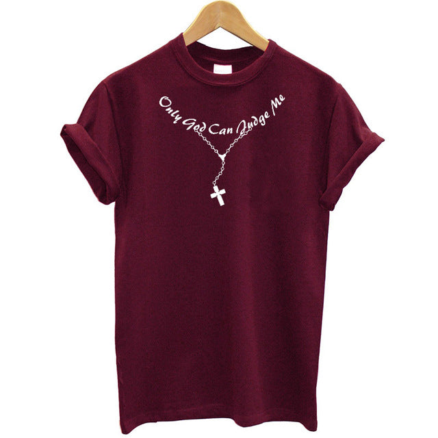 Only God Can Judge Me Print Cross T Shirt Women-christan top-Free Item Online-G319-Maroon-L-Free Item Online