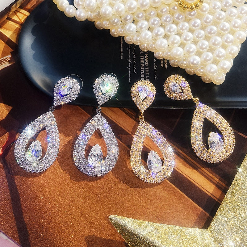 Long Water Drop Earrings Silver Gold Wedding Earrings Jewelry-earrings-Free Item Online