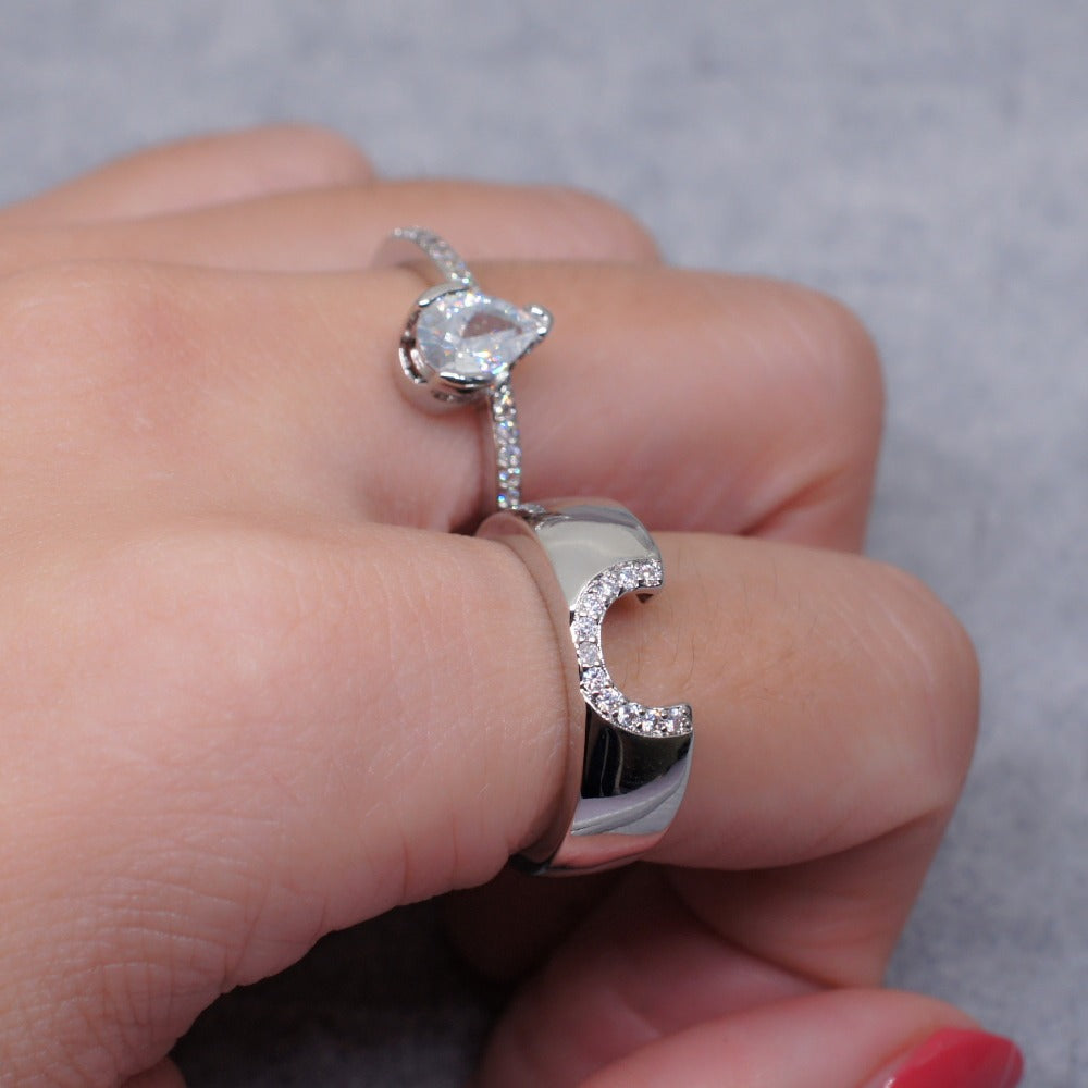 Crystal Wedding Ring Set Luxury 925 Silver Water Drop Engagement Ring-wedding and engagement rings-Free Item Online