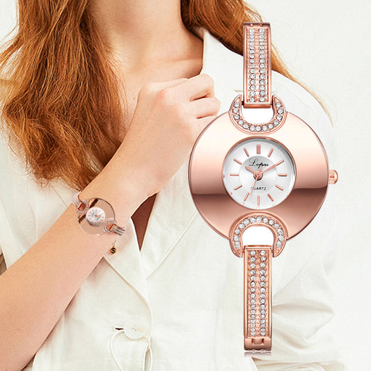 Luxury Women's Watch Fashion Bracelet Rhinestone Quartz Time piece-Women Wrist Watch-Rose Gold and White-Free Item Online