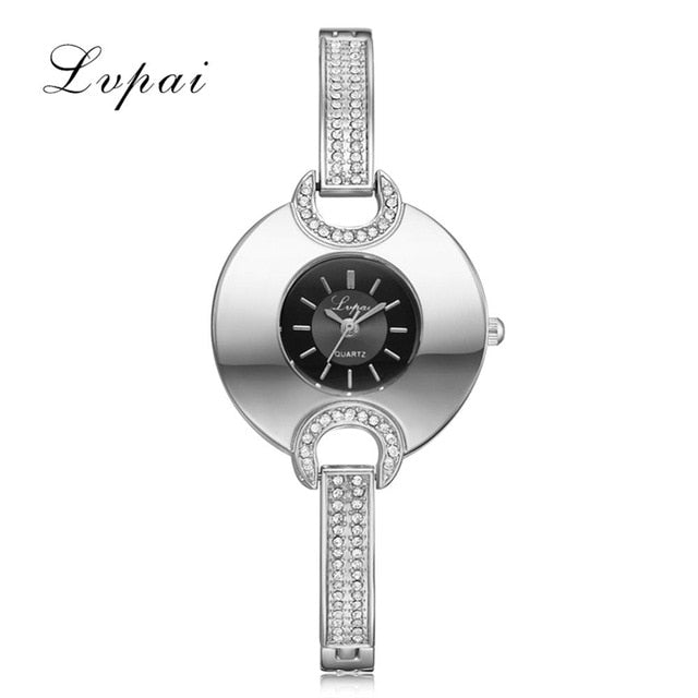 Luxury Women's Watch Fashion Bracelet Rhinestone Quartz Time piece-Women Wrist Watch-Silver and Black-Free Item Online