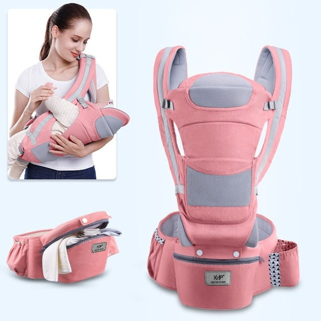 Ergonomic Baby Carrier Infant Hipseat Wrap Sling for Travel 0-48M-CORAL-Free Item Online