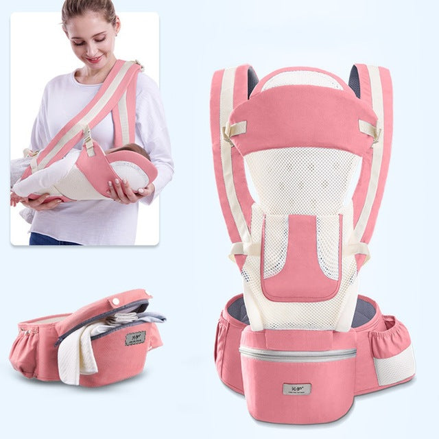 Ergonomic Baby Carrier Infant Hipseat Wrap Sling for Travel 0-48M-CORAL AND IVORY-Free Item Online