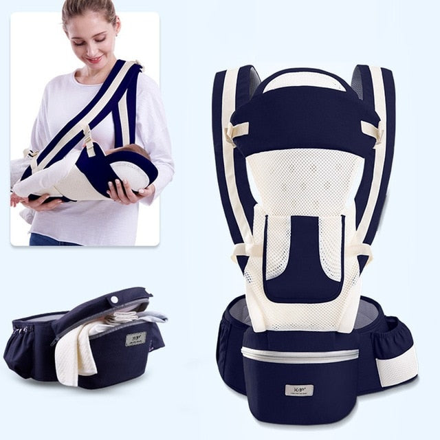 Ergonomic Baby Carrier Infant Hipseat Wrap Sling for Travel 0-48M-NAVY AND IVORY-Free Item Online