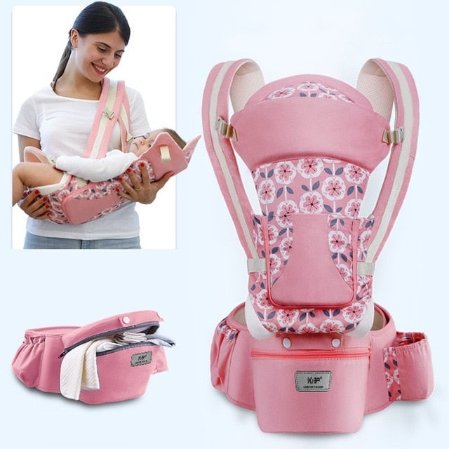Ergonomic Baby Carrier Infant Hipseat Wrap Sling for Travel 0-48M-CORAL FLORAL-Free Item Online