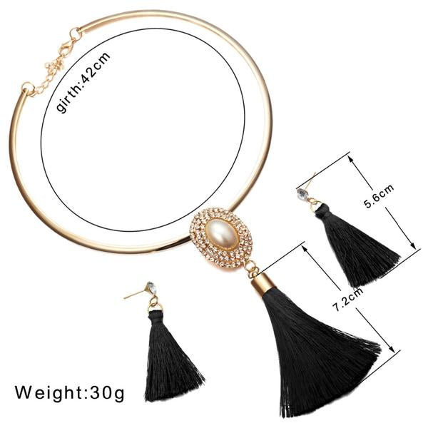 Levina Designer Tassels Earrings And Rose Gold Choker Necklace Fashion Statement Jewelry Sets-tassel jewelry set-Free Item Online